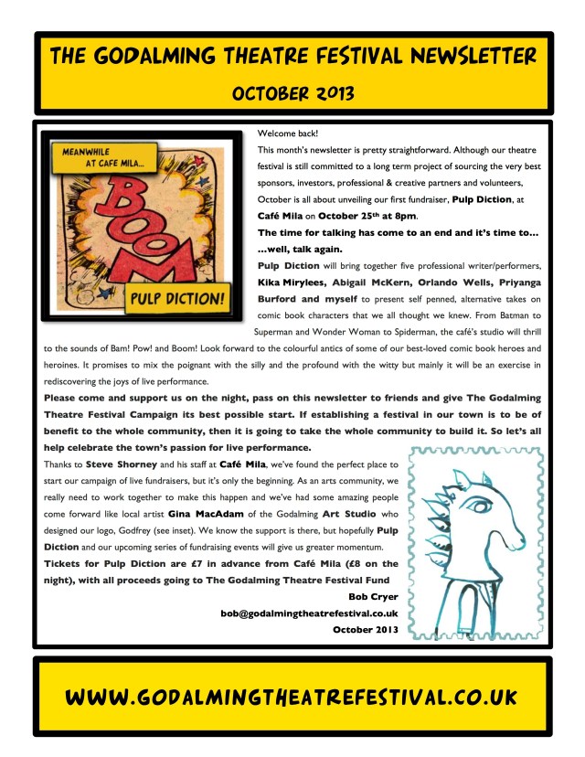 Latest news - I'll be performing at Pulp Diction tomorrow night in Godalming